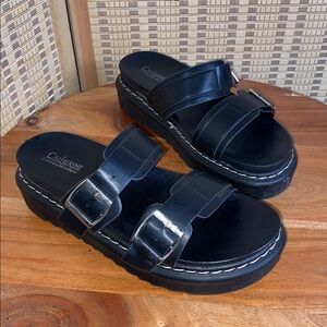 Catherine Malandrino Woman’s 6.5 Adjustable Double Strap Black Platform Sandals